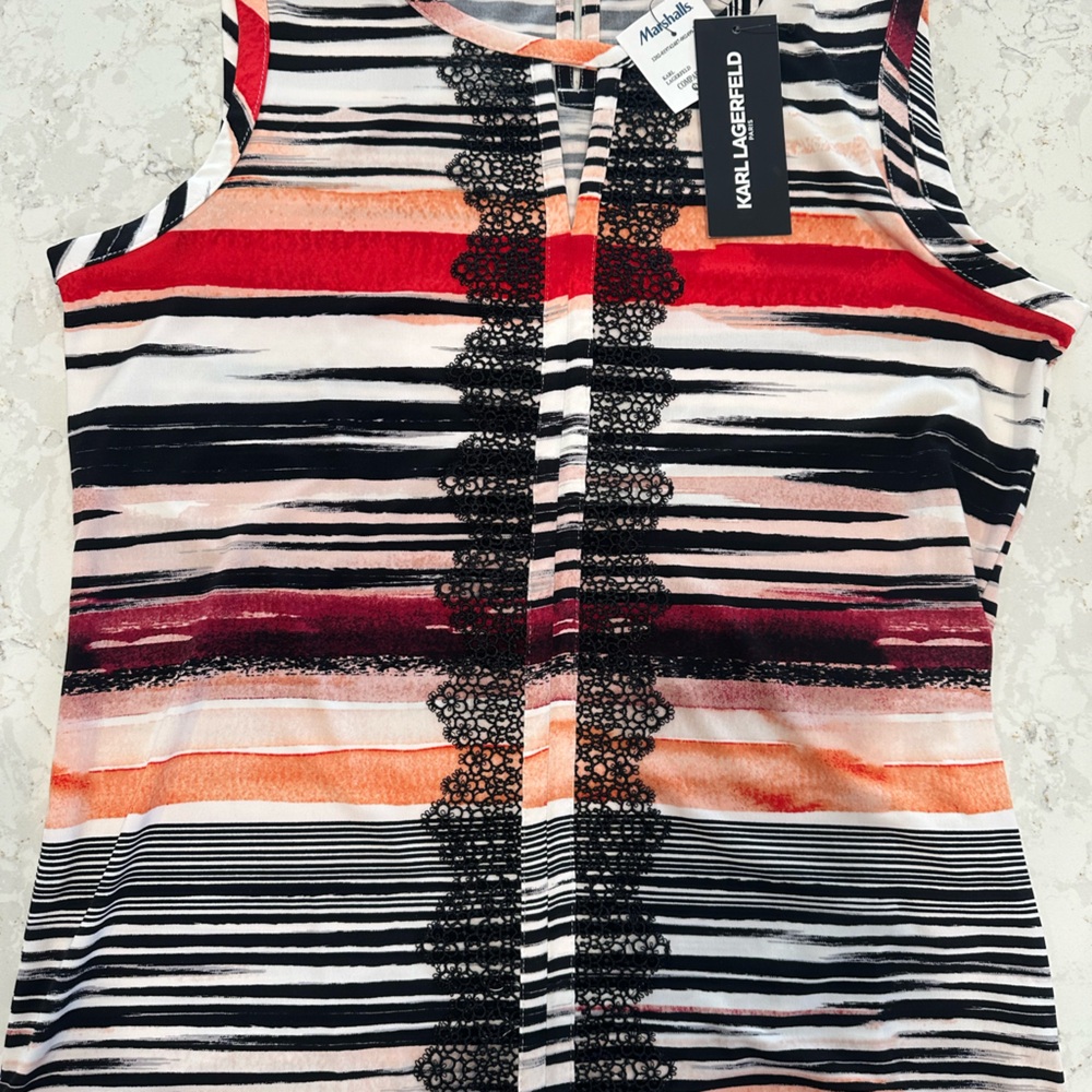 Karl Lagerfeld Striped Sleeveless Camisole in Red, Black, White & Peach